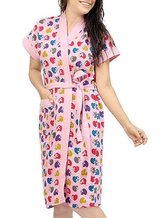 pink cotton bathrobe