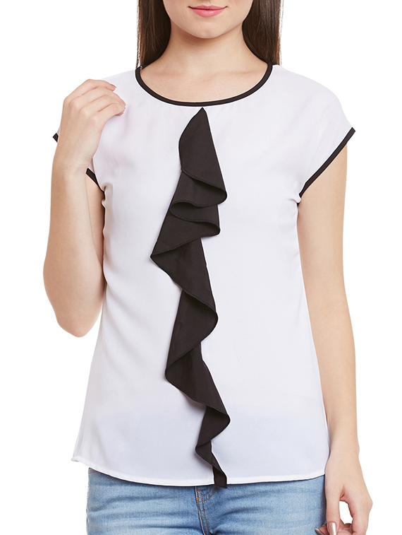 white georgette ruffle top - 12113504 - Zoom Image - 0