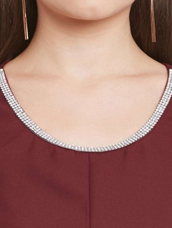maroon embellished georgette layered top - 12113507 - Standard Image - 3