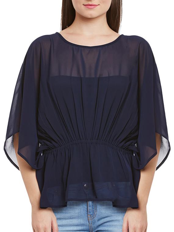 navy blue georgette solid top - 12113510 - Zoom Image - 0