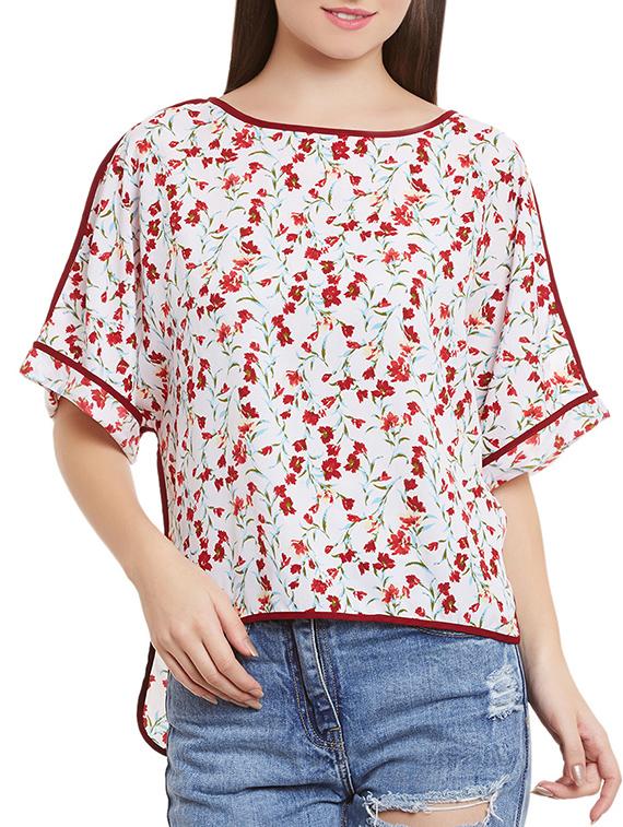 contrast piping detail floral top - 12113511 - Zoom Image - 0