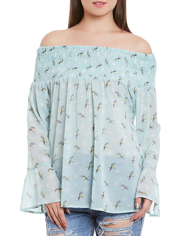 light blue printed georgette regular top - 12113513 - Zoom Image - 0