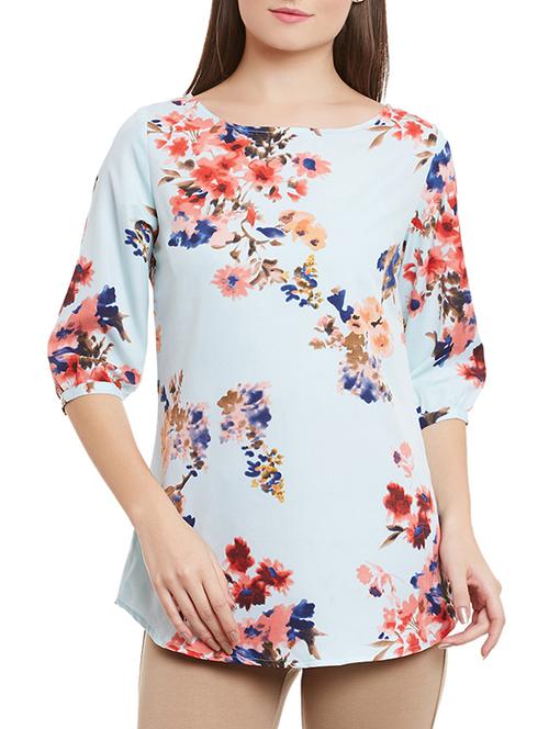 floral curved hem top - 12113515 -  Standard Image - 0