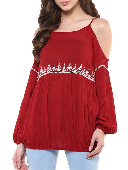 red embroidered rayon regular top - 12124173 - Standard Image - 0