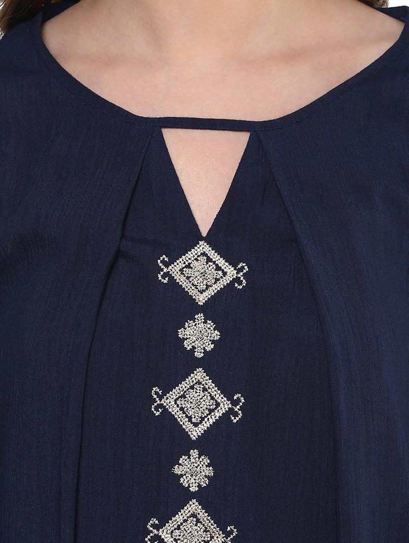 navy blue embroidered rayon top - 12124175 - Standard Image - 3