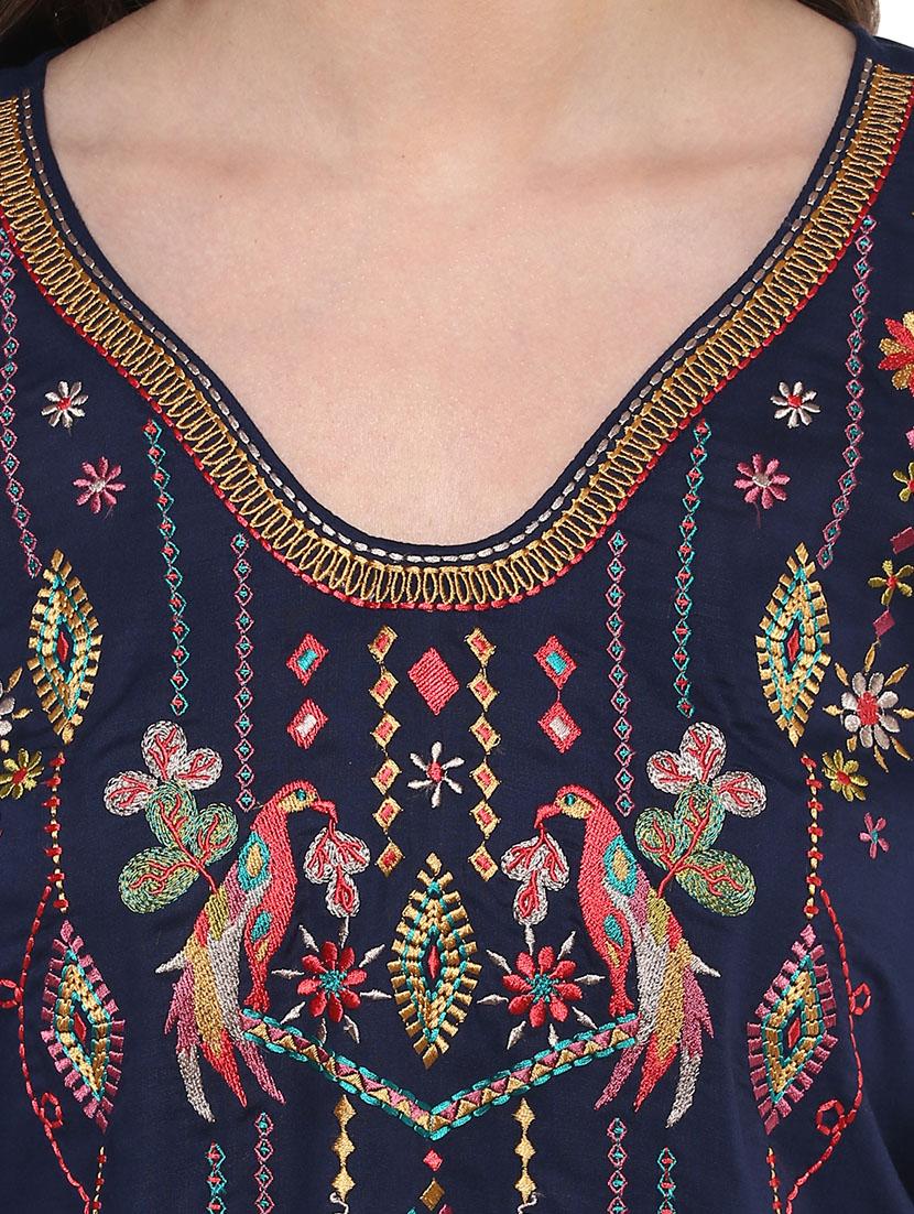 navy blue embroidered rayon top - 12124177 - Standard Image - 3
