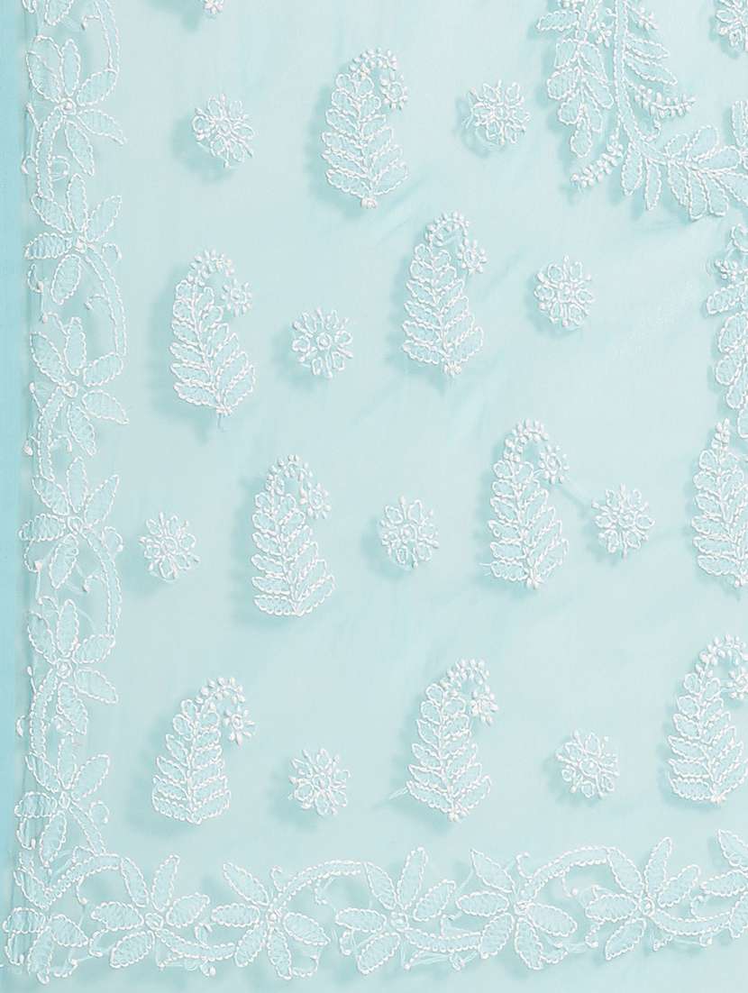 blue georgette hand embroidered chikankari saree with blouse - 12128291 -  Standard Image - 3