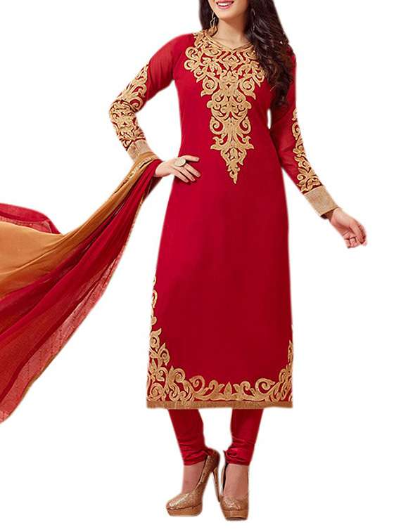 red georgette churidaar suits semistitched suit