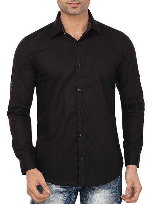 solid black cotton casual shirt - 12145031 -  Standard Image - 0