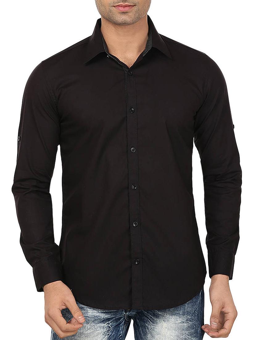 solid black cotton casual shirt - 12145031 -  Zoom Image - 0