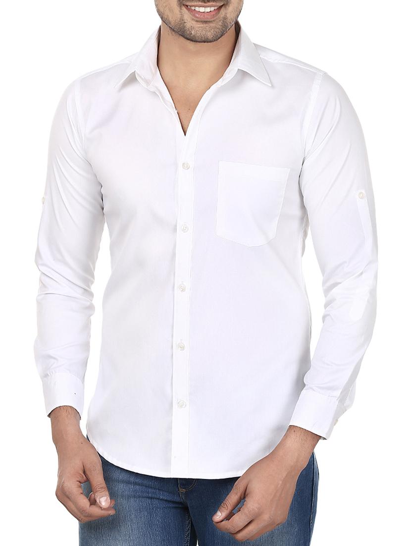 solid white cotton casual shirt - 12145032 - Zoom Image - 0