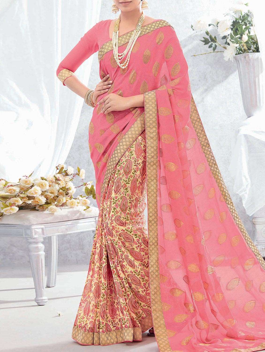 pink georgette saree with blouse