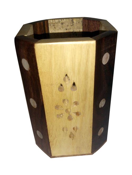 yellow wood pen stand - 12163949 - Standard Image - 0