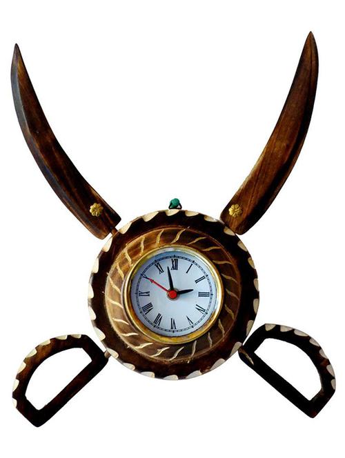 desi karigar antique wooden sword armour clock - 12163968 - Standard Image - 0