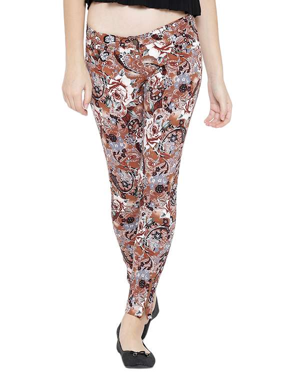 brown cotton printed trouser