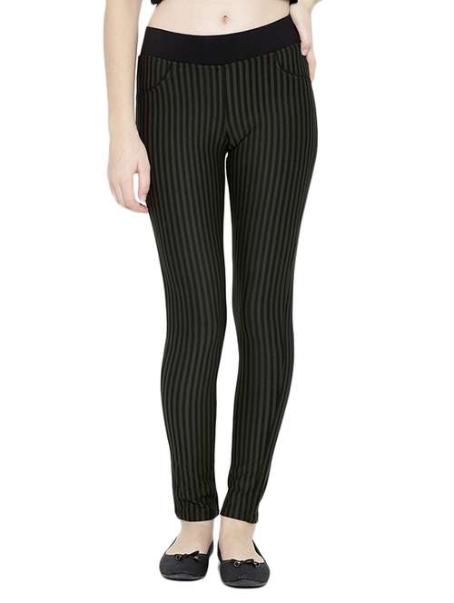 olive green striped cotton jegging - 12165453 -  Standard Image - 0
