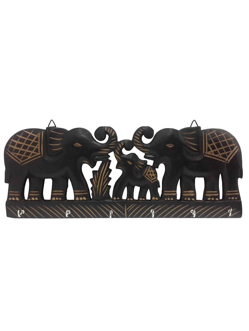 desi karigar wooden wall hanging elephant family key hanger - 12170205 -  Zoom Image - 0