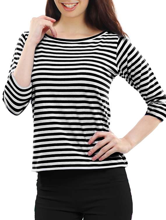 black striped cotton regular tee