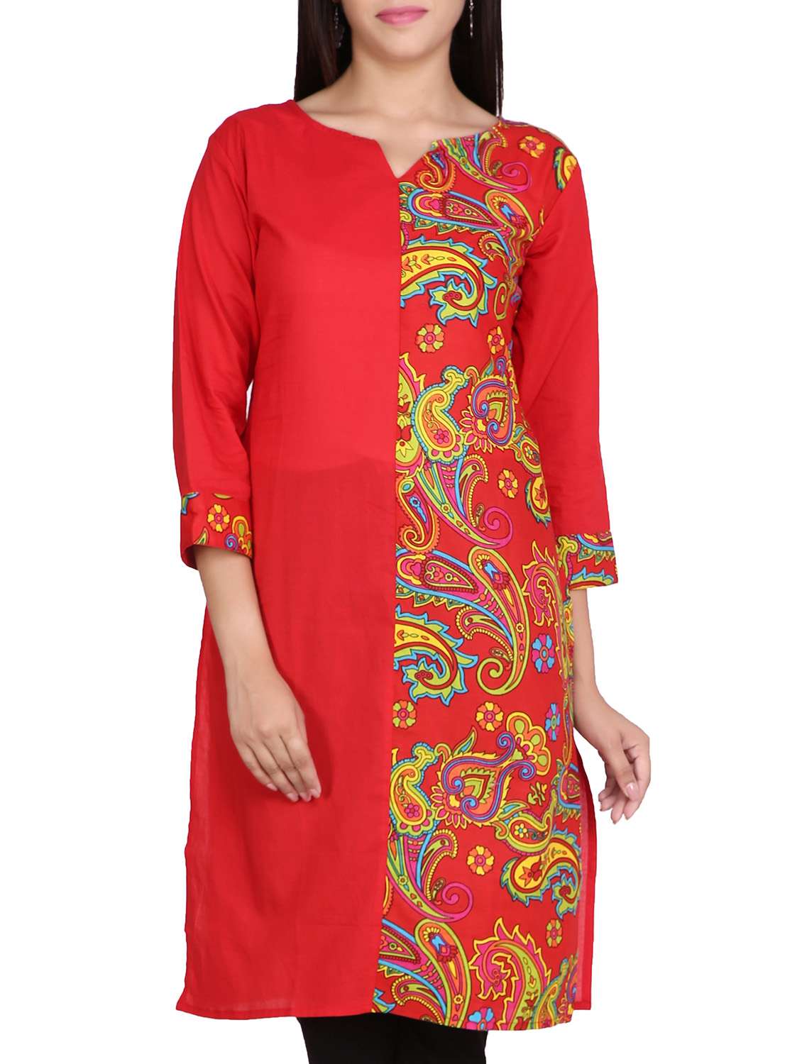 red cotton straight kurta