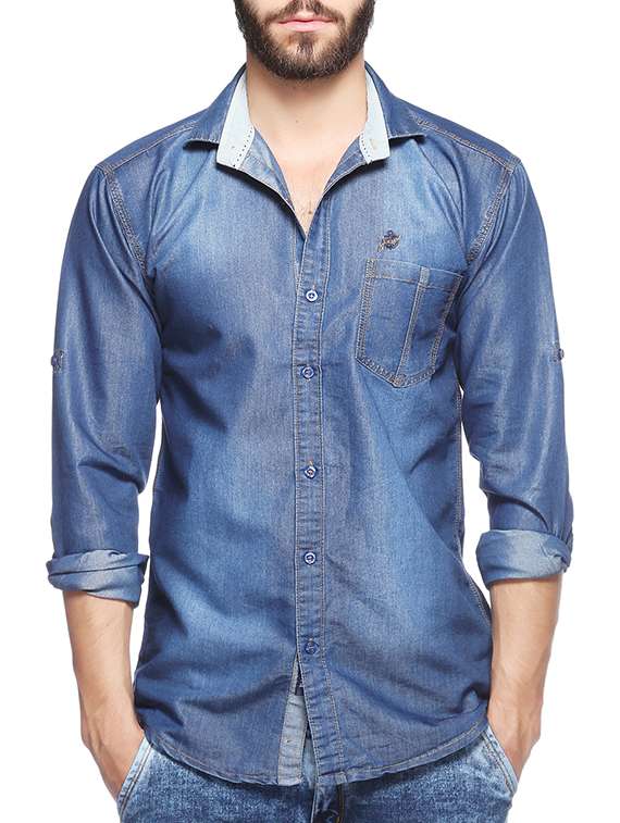 blue denim casual shirt