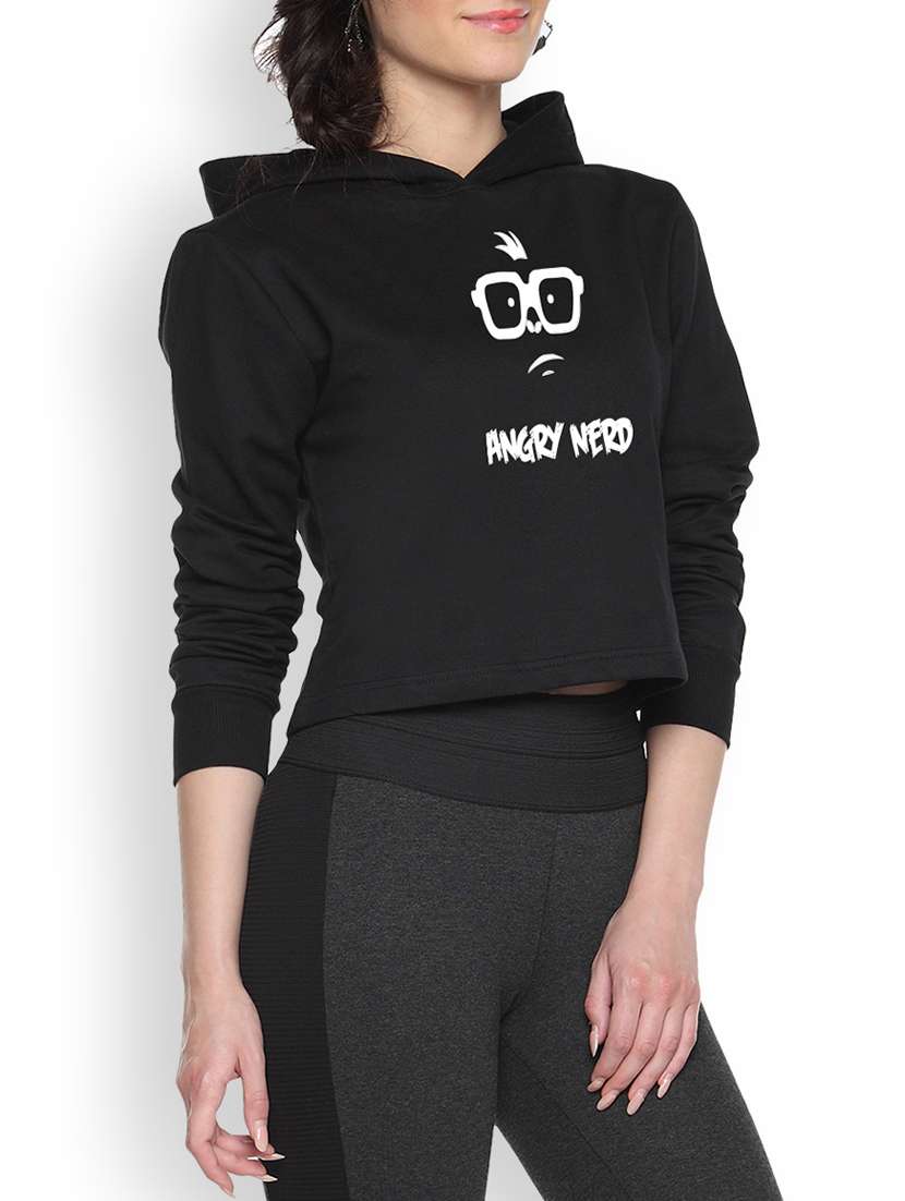 black printed crop hoodie