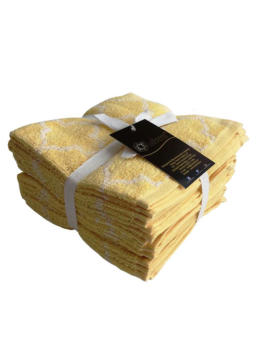 lushomes yellow latic set of 8 fluffy face towels (size: 12"x12")
