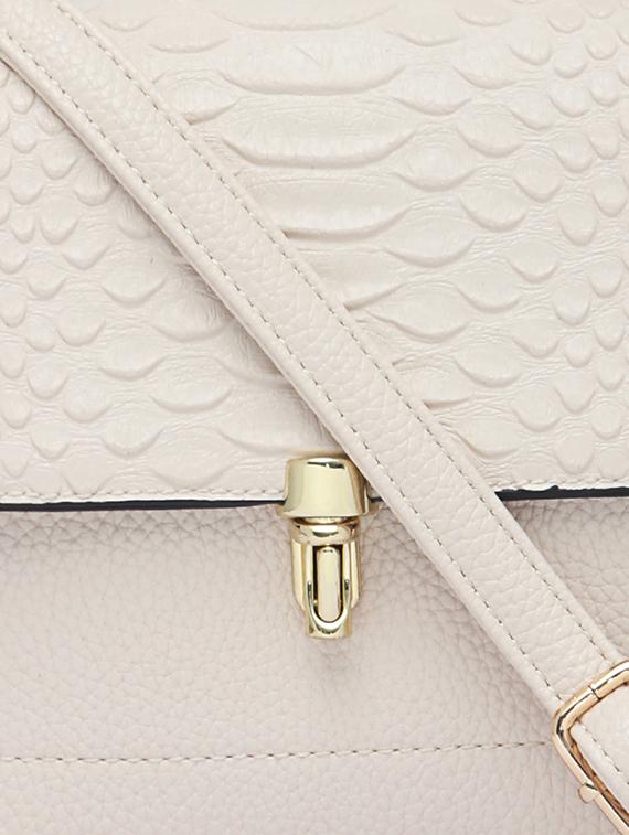 white textured synthetic leather handbag - 12184889 - Standard Image - 3