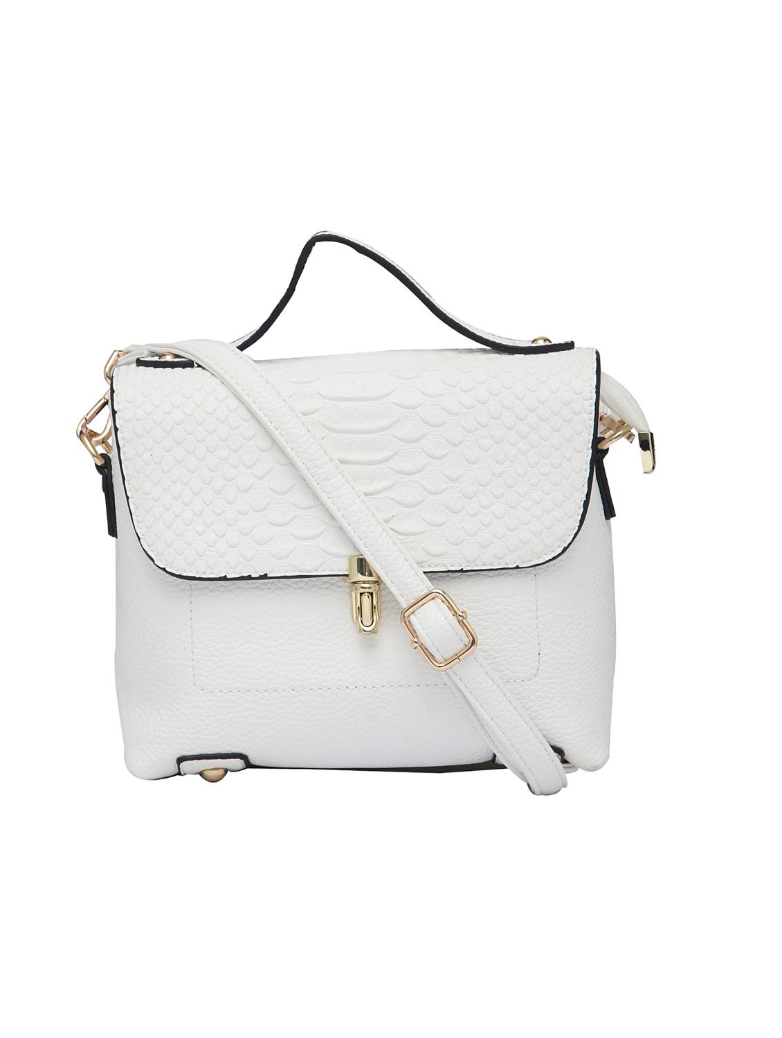 white texured synthetic leather handbag cum sling - 12184891 - Zoom Image - 0