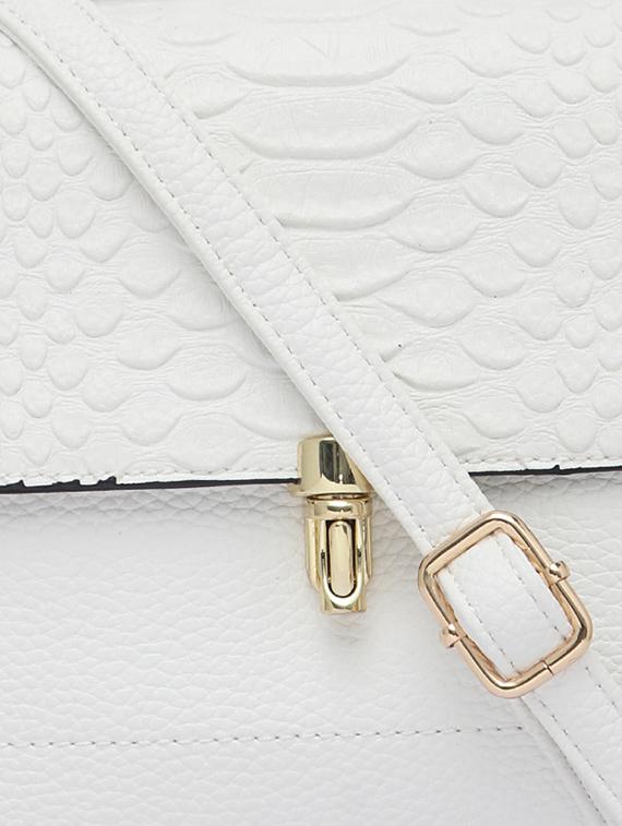 white texured synthetic leather handbag cum sling - 12184891 - Standard Image - 3