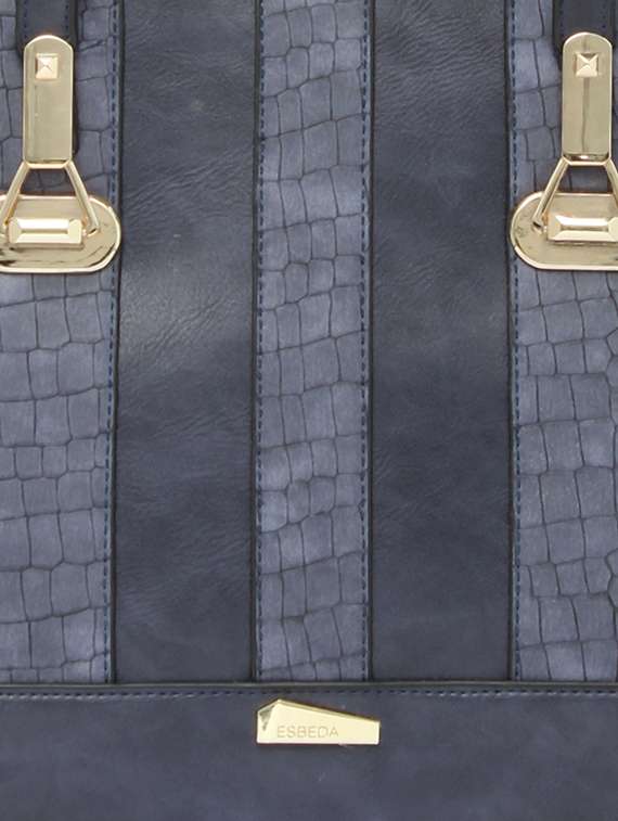 blue textured synthetic leather handbag - 12184903 - Standard Image - 3