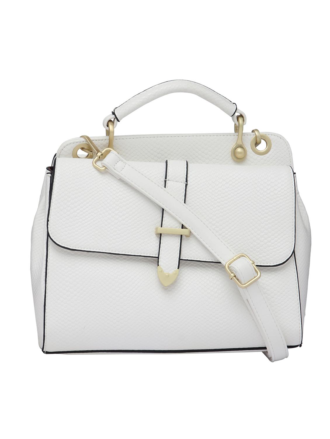 white textured synthetic leather handbag with sling - 12184908 - Zoom Image - 0