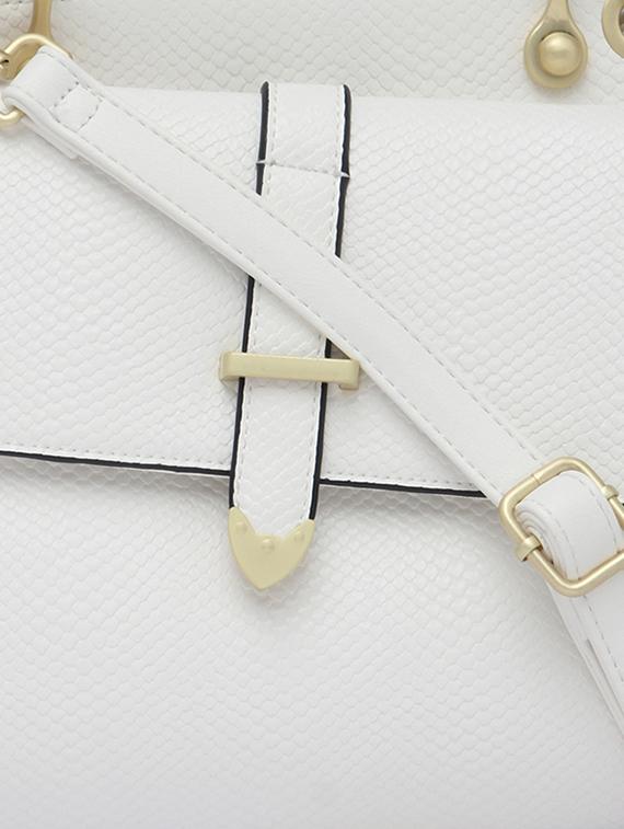 white textured synthetic leather handbag with sling - 12184908 - Standard Image - 3