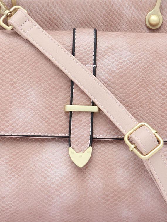 pink textured synthetic leather handbag with sling - 12184911 - Standard Image - 3