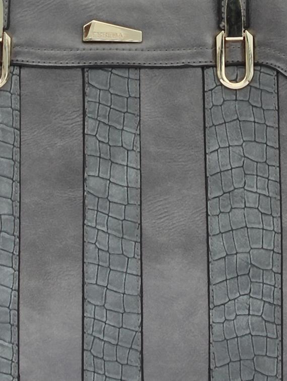grey textured synthetic leather handbag - 12184918 - Standard Image - 3