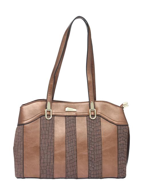 brown textured synthetic leather handbag - 12184919 - Standard Image - 0