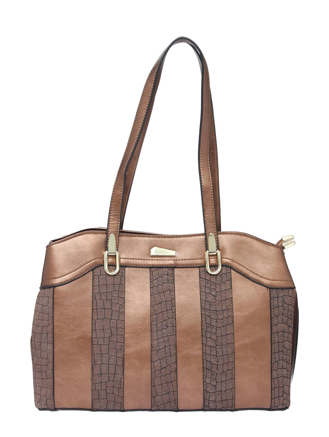 brown textured synthetic leather handbag - 12184919 - Zoom Image - 0