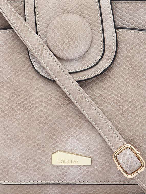 beige textured synthetic leather sling bag - 12184930 - Standard Image - 3