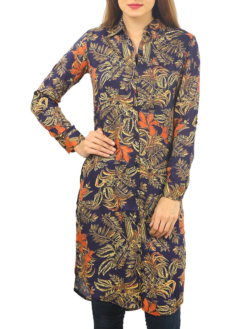 navy blue printed viscose regular tunic - 12185158 -  Zoom Image - 0
