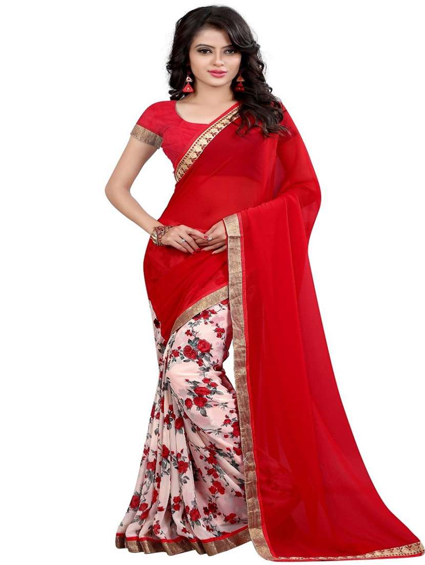 red georgette saree with blouse