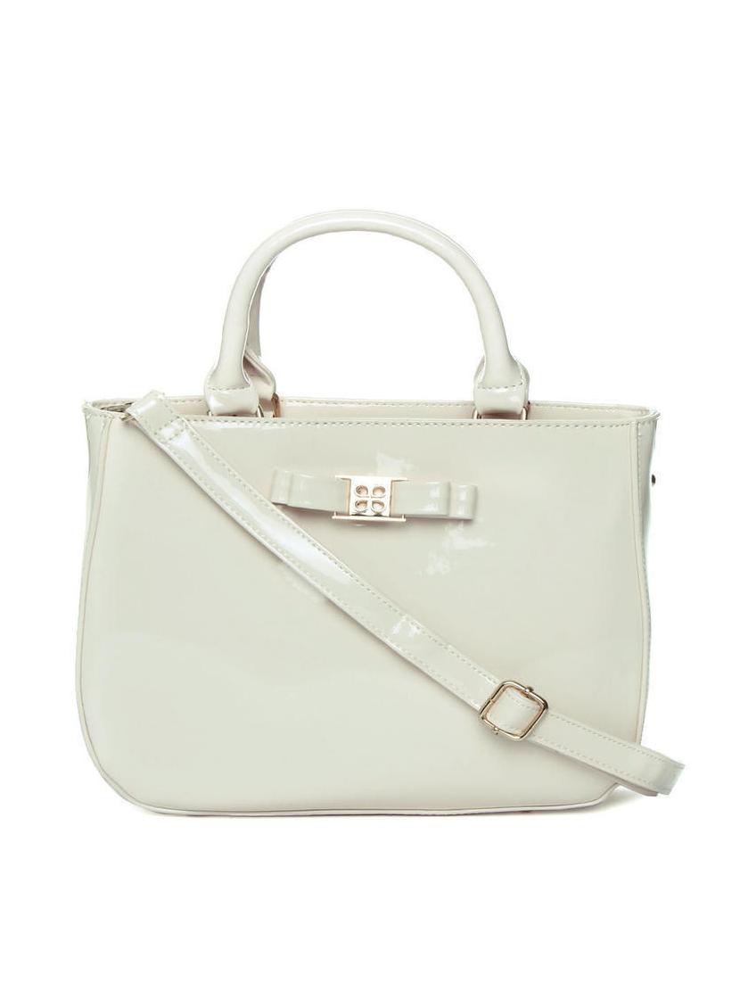 white synthetic leather handbag with sling - 12203216 -  Zoom Image - 0
