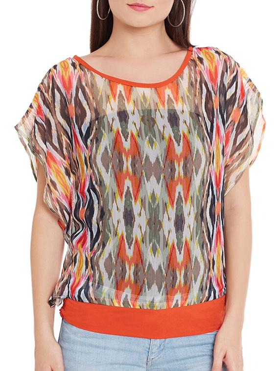 kaftan sleeved ikat sheer top  - 12203385 -  Zoom Image - 0