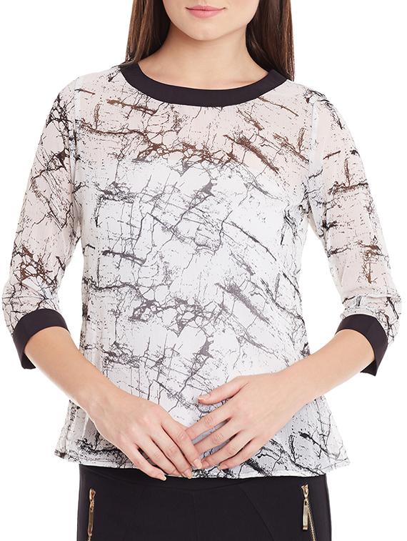 white printed chiffon regular top - 12203390 - Zoom Image - 0