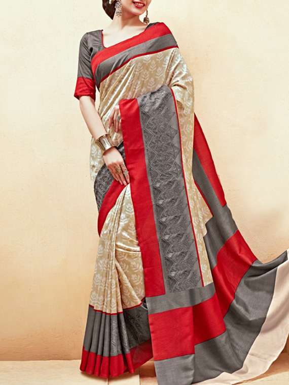 beige&grey  saree with blouse