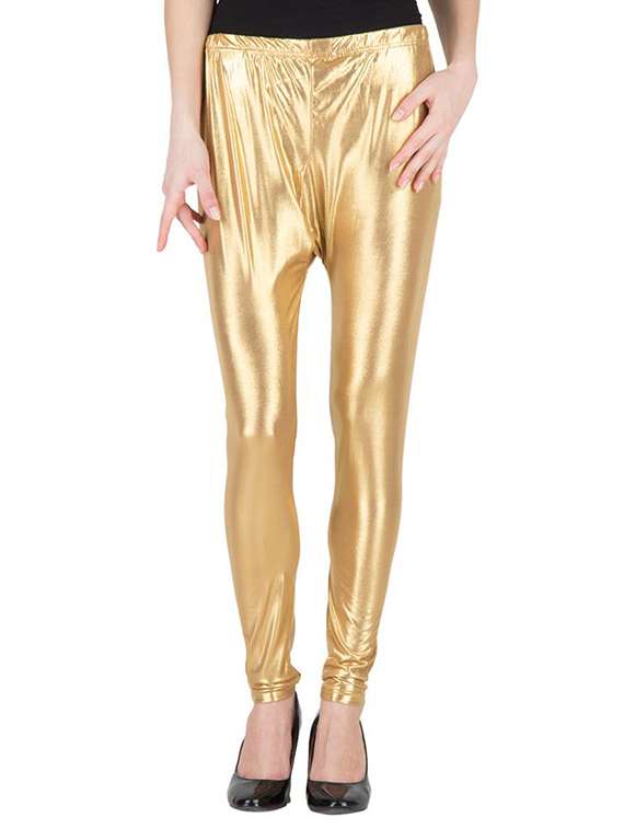 Buy online Gold Satin Legging from Capris Leggings for Women by