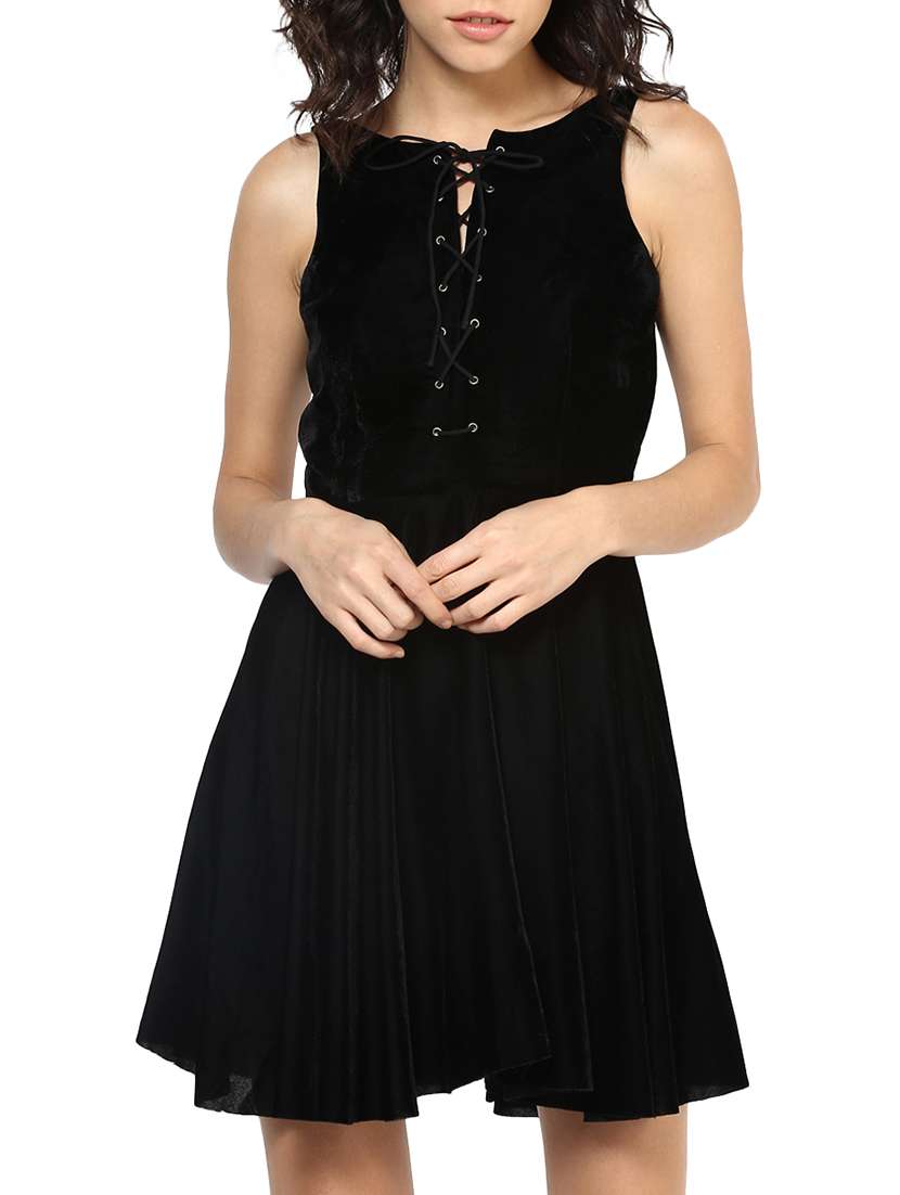 solid black velvet a-line dress