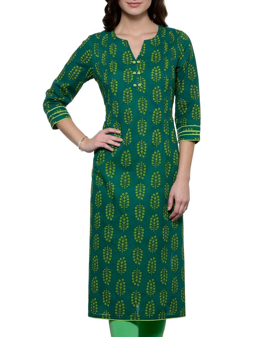 green cotton straight kurta