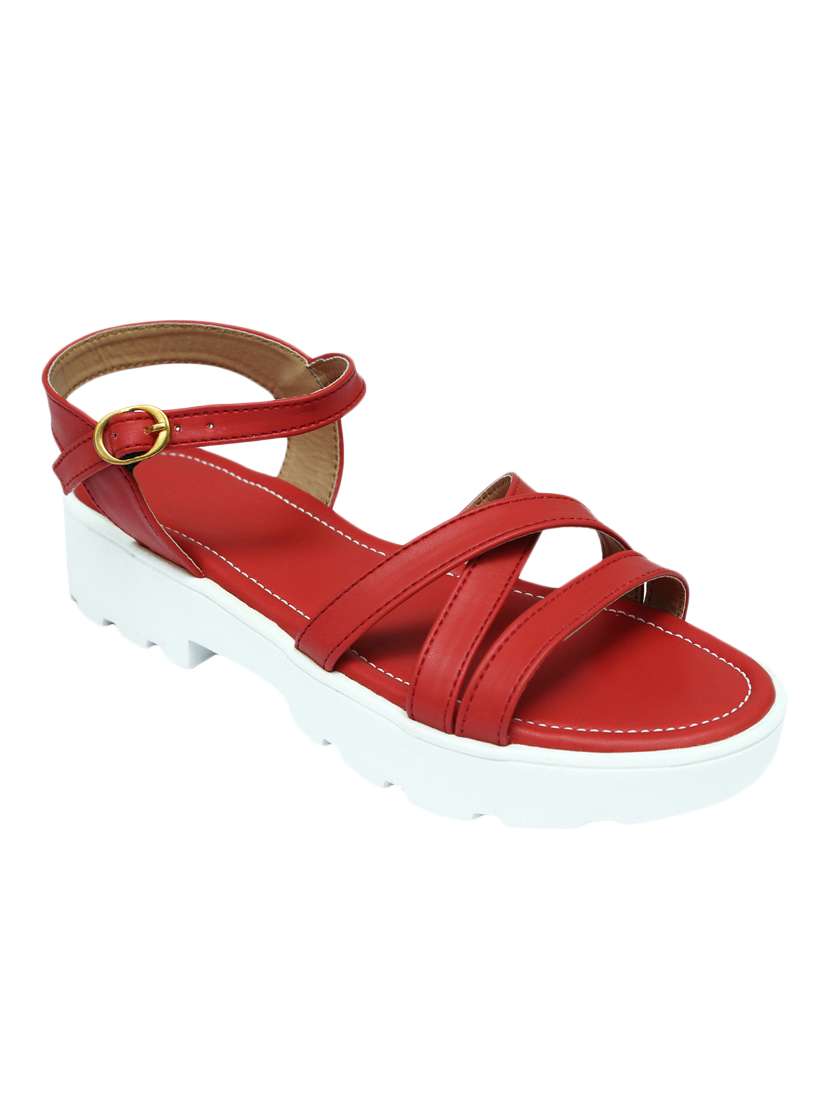 red faux leather sandal