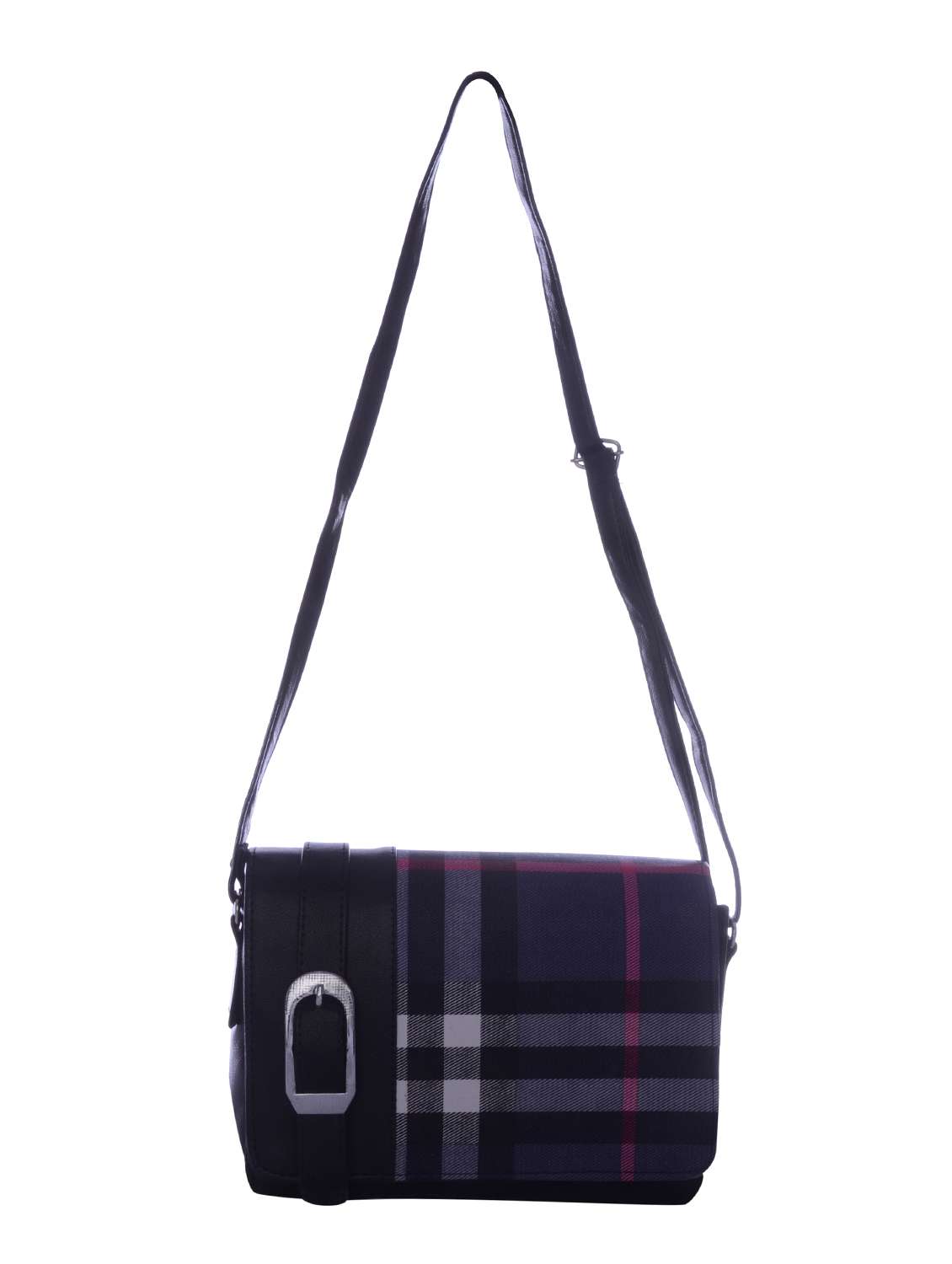 black leatherette checkered sling bag - 12221053 - Standard Image - 5