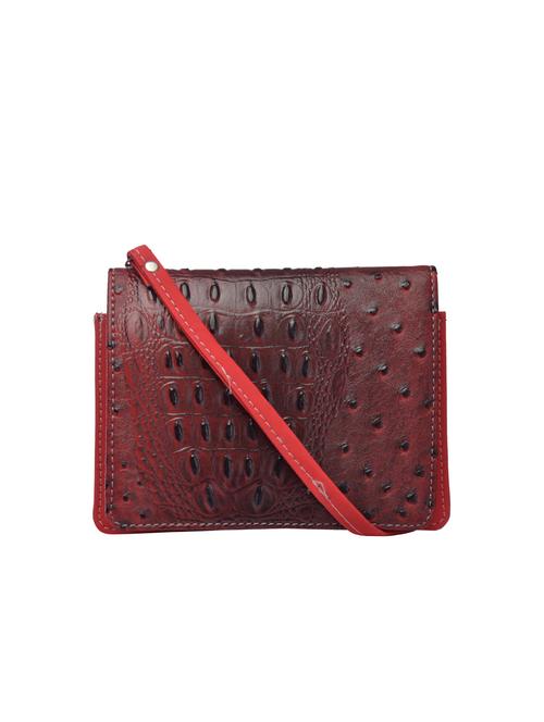 red leatherette textured sling bag - 12221064 - Standard Image - 0