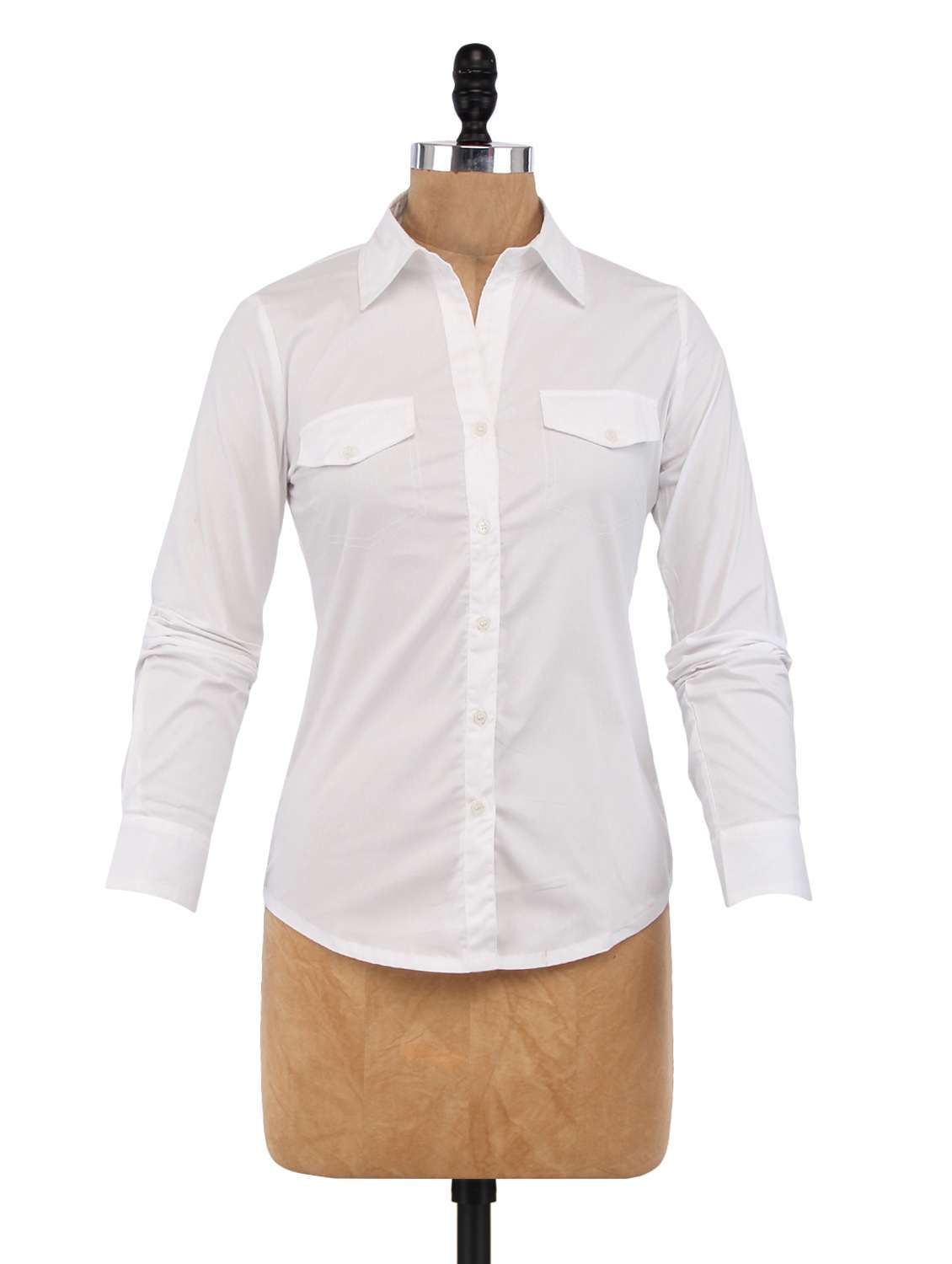 solid white poplin cotton spandex shirt